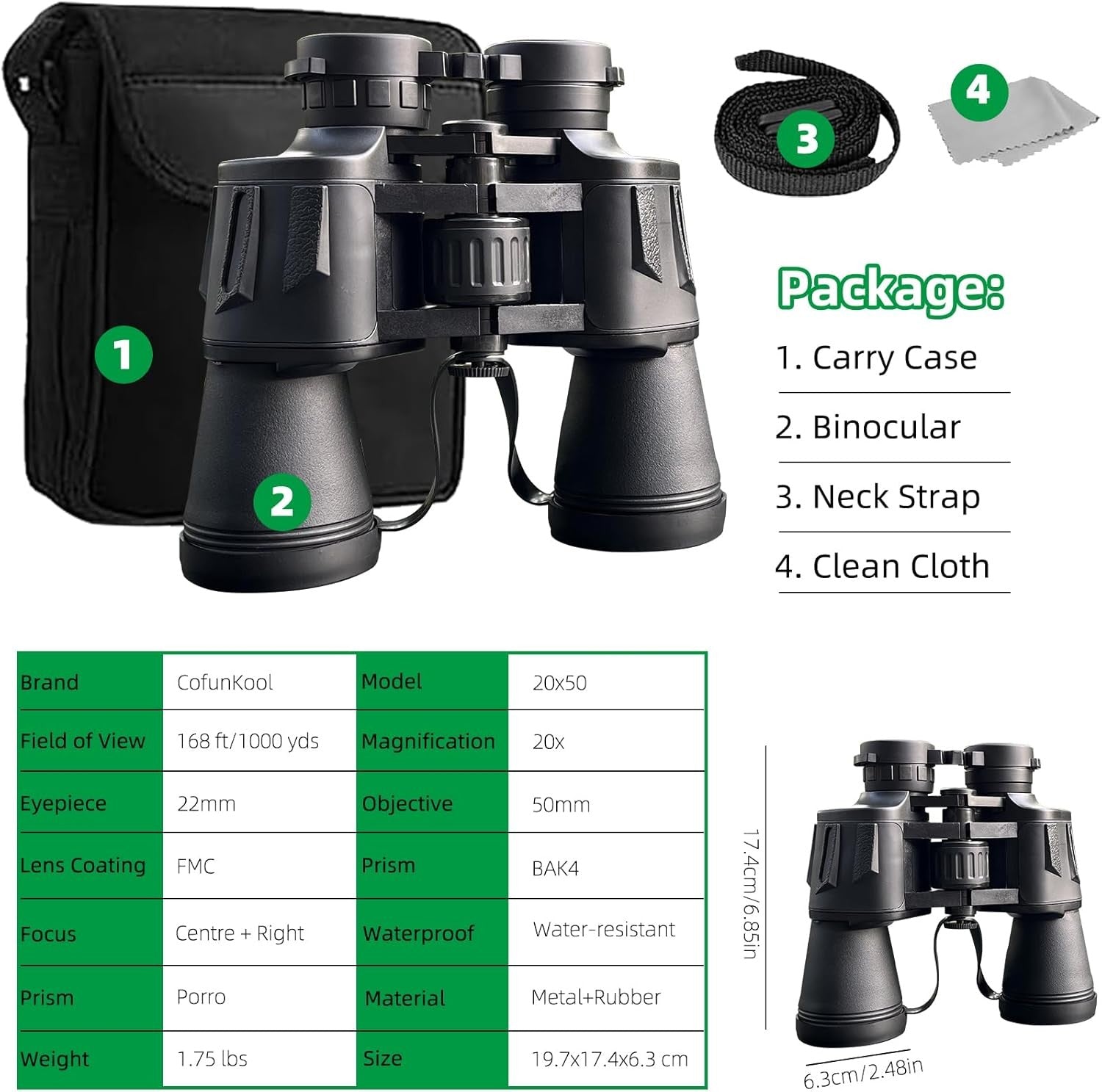 20x50 Waterproof HD Binoculars Long-Range BAK4 Prism Hunting Travel Viewing