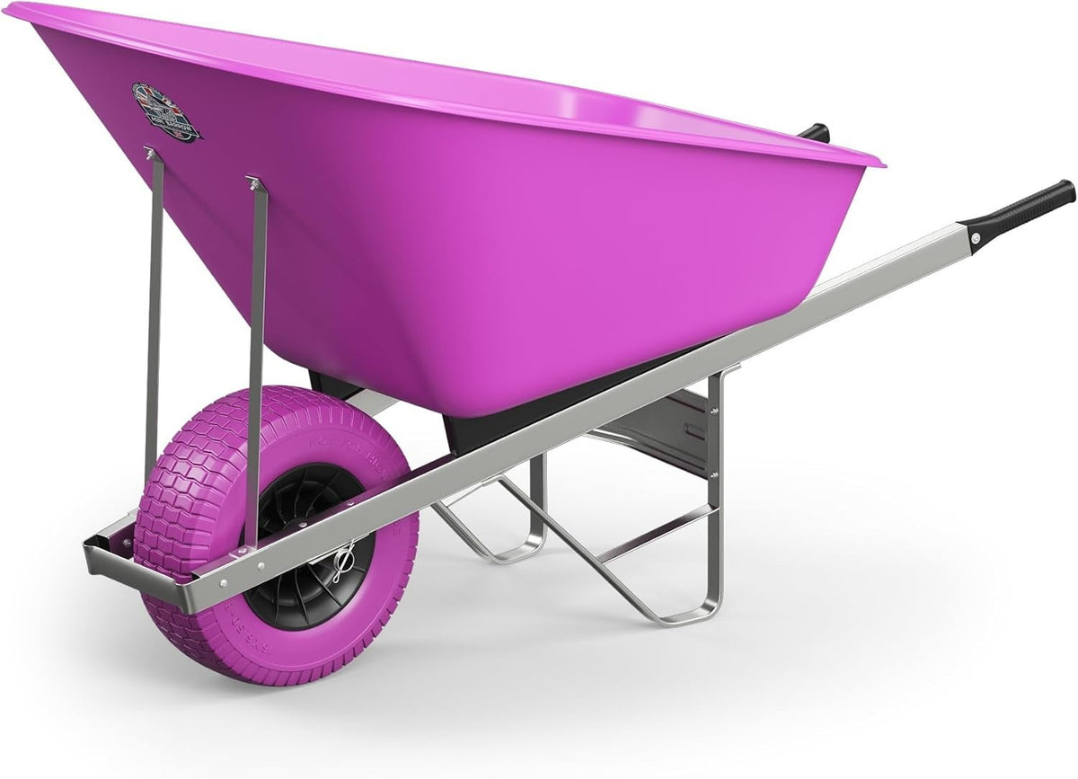 160L 1-Wheel Pink Garden Wheelbarrow – Puncture Proof Fat Tyre Heavy Duty Frame