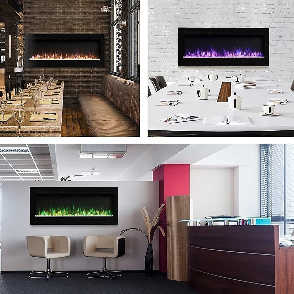 50" Wall Mounted Electric Fireplace Heater Crystal Flame Remote LED