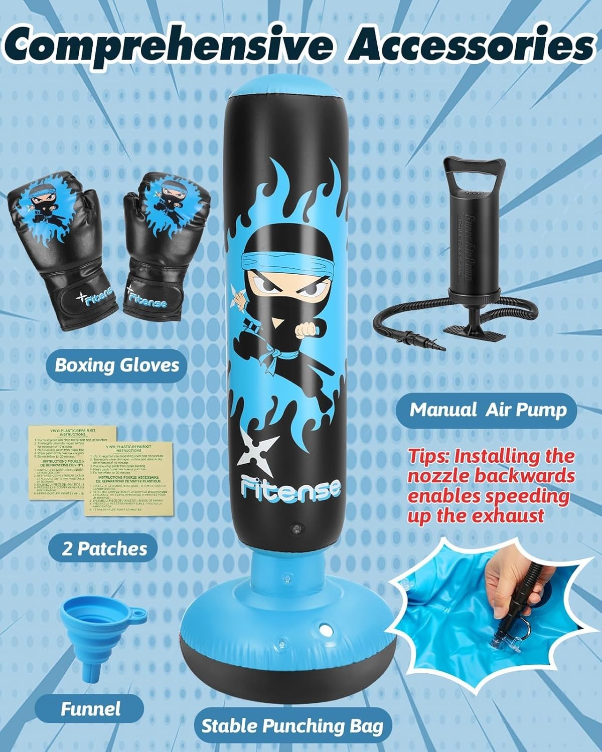 Kids Inflatable Punching Bag 63" Boxing Karate Set Gloves Pump