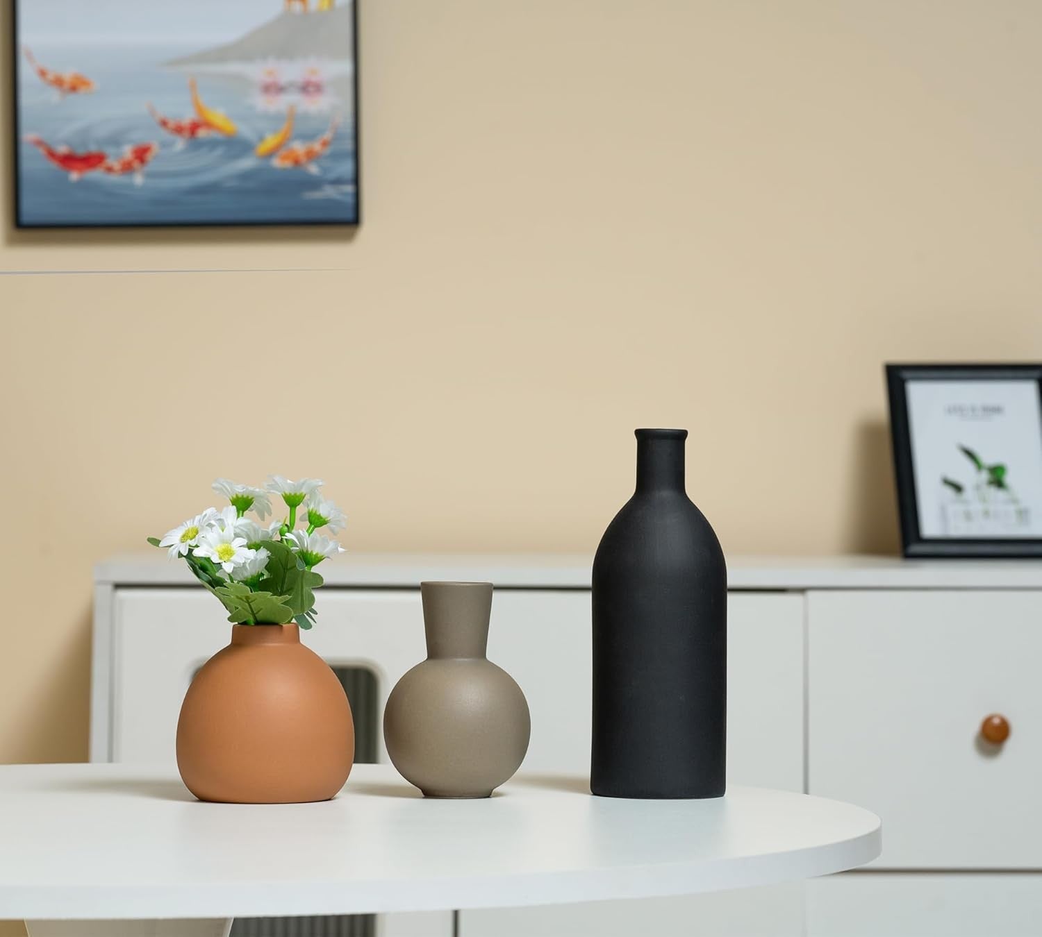 Ceramic Vase Set of 3 Modern Boho Decor Pampas Grass Table Shelf Display