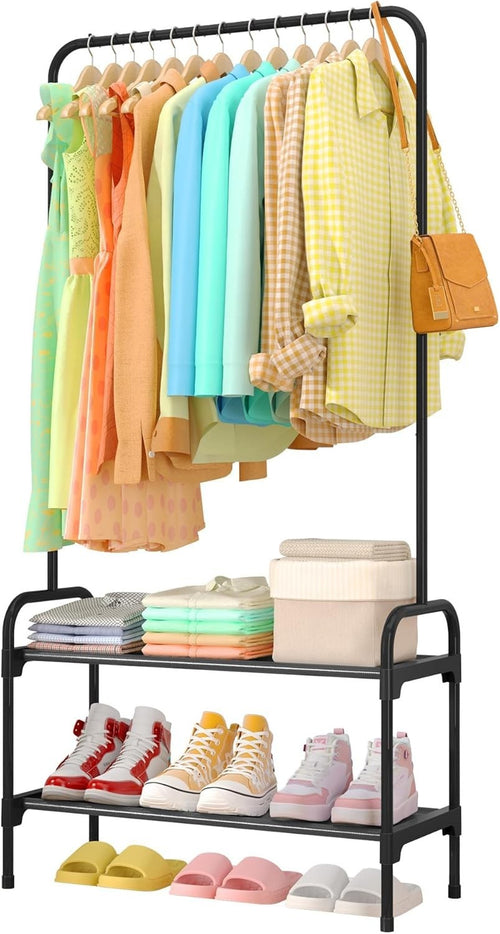 Heavy Duty Clothes Rail With 2-Tier Shoe Rack & Non-Slip Feet
