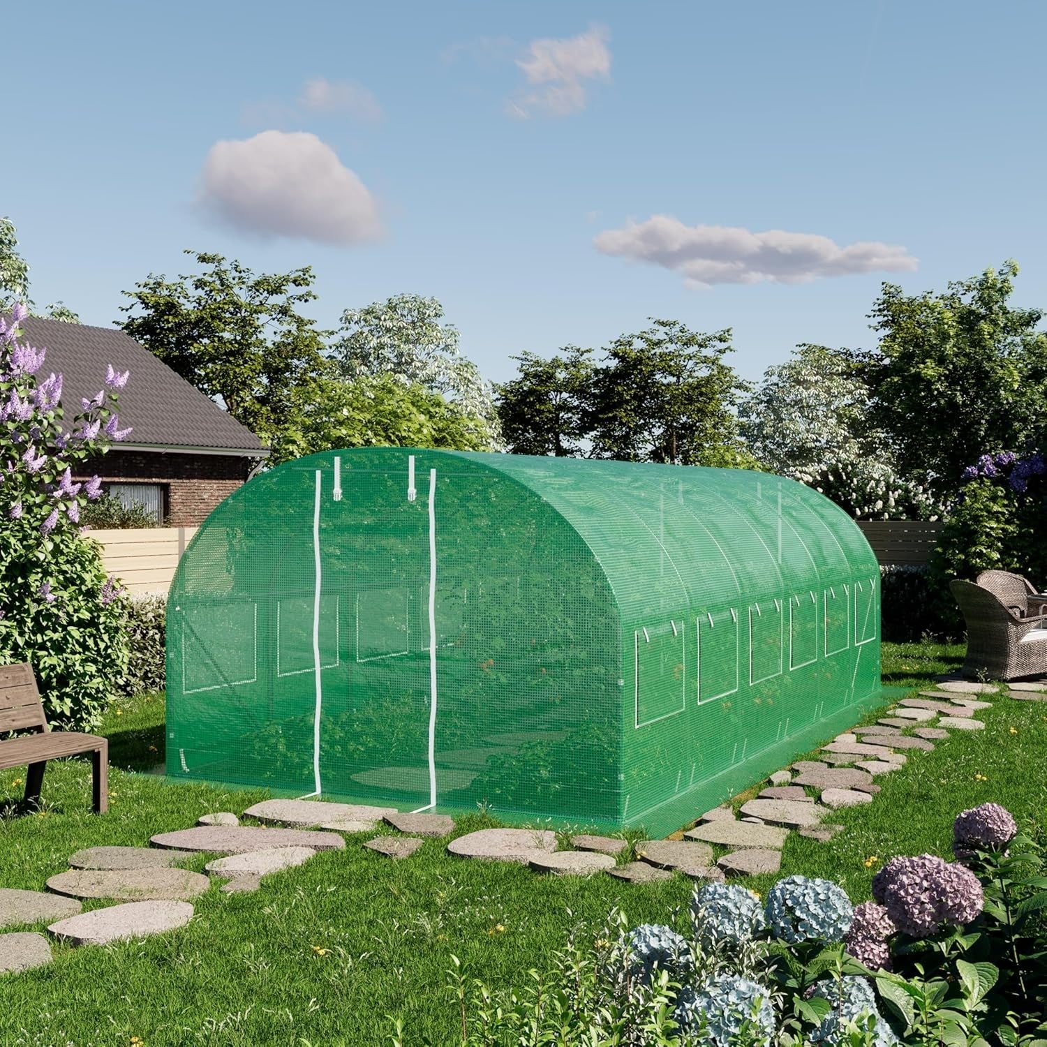 Large Polytunnel Greenhouse 4x6m UV Resistant PE Cover with Windows