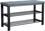 Grey Shoe Storage Bench with Linen Cushion & 2 Shelves – Metal Hallway Unit
