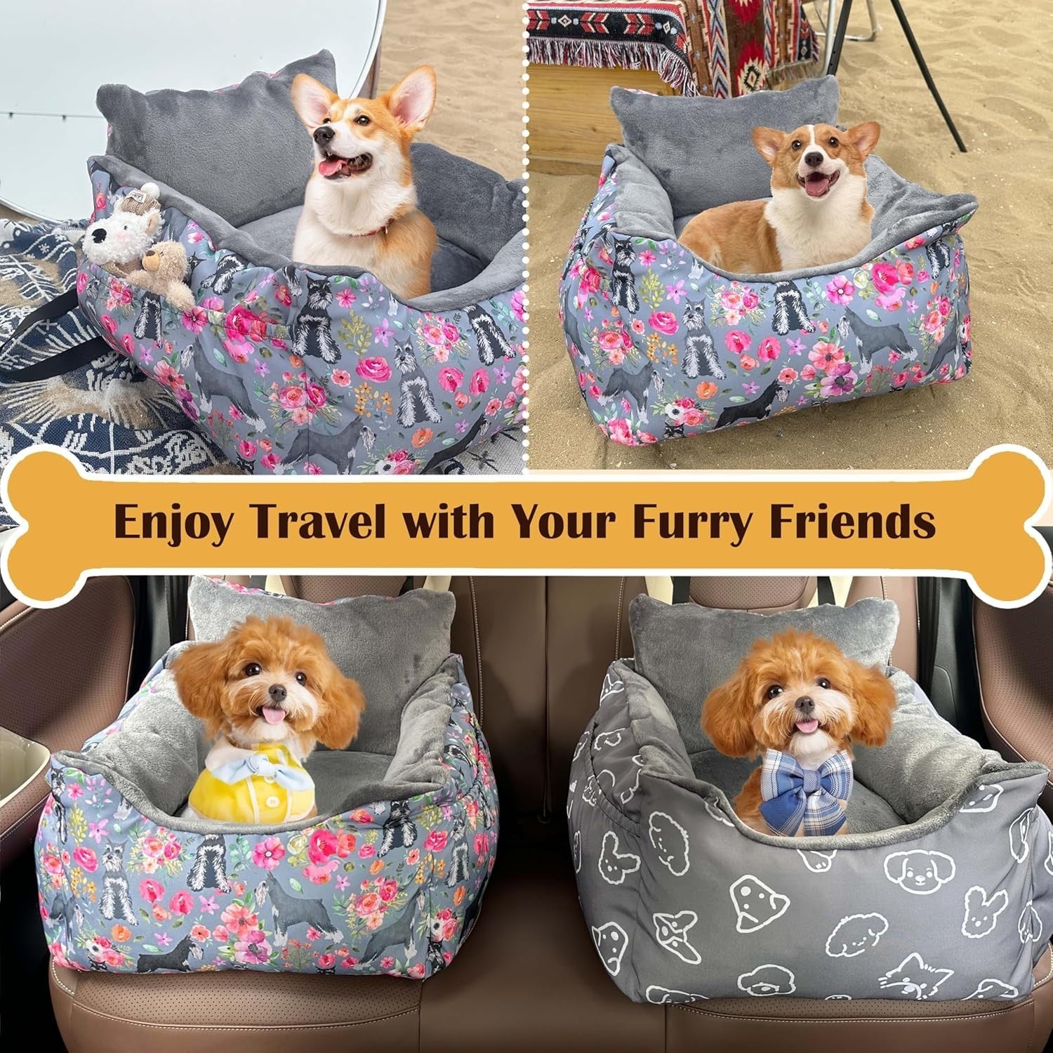 Pet Booster Car Seat Travel Bed Small Dogs Washable Cushion 25lbs