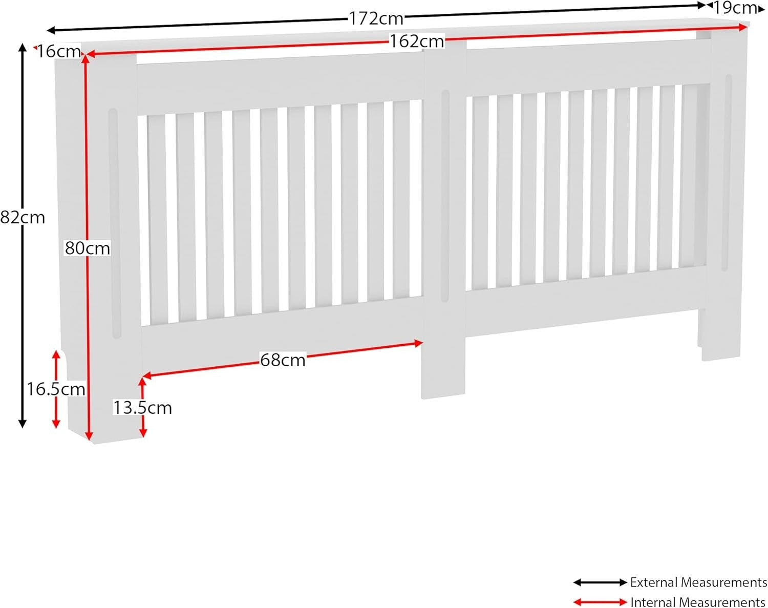 Extra Large White Radiator Cover | Modern Slatted MDF Heating Cabinet with Shelf