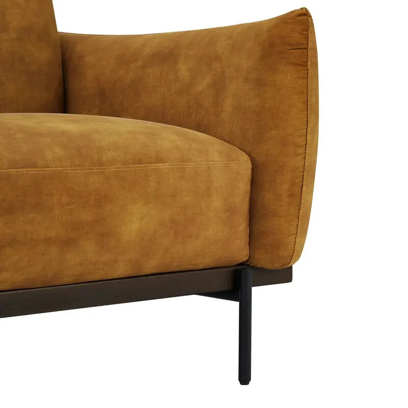 3 Seater Gold Velvet Sofa Distressed Fabric Plush Cushions Modern Legs