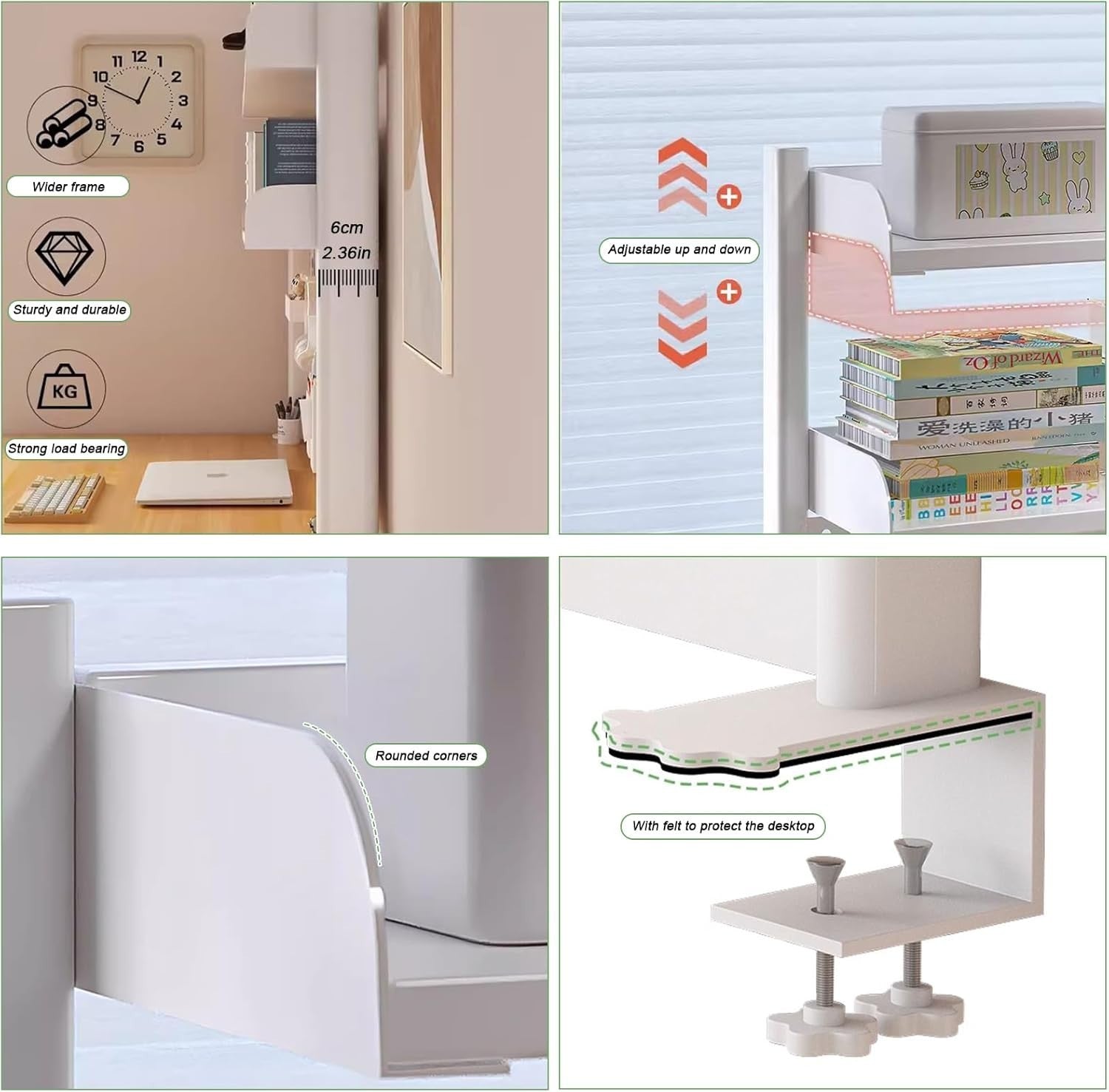 Clamp-On Desk Organizer Shelf 2-Tier White Pegboard Workstation Rack 60cm