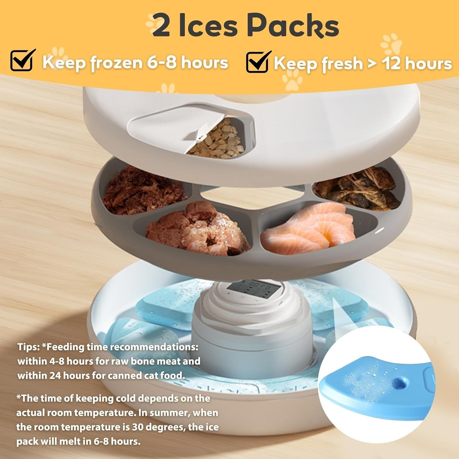 Automatic Wet Food Pet Feeder Timer 6 Meal Ice Pack Cat Dog Feeder