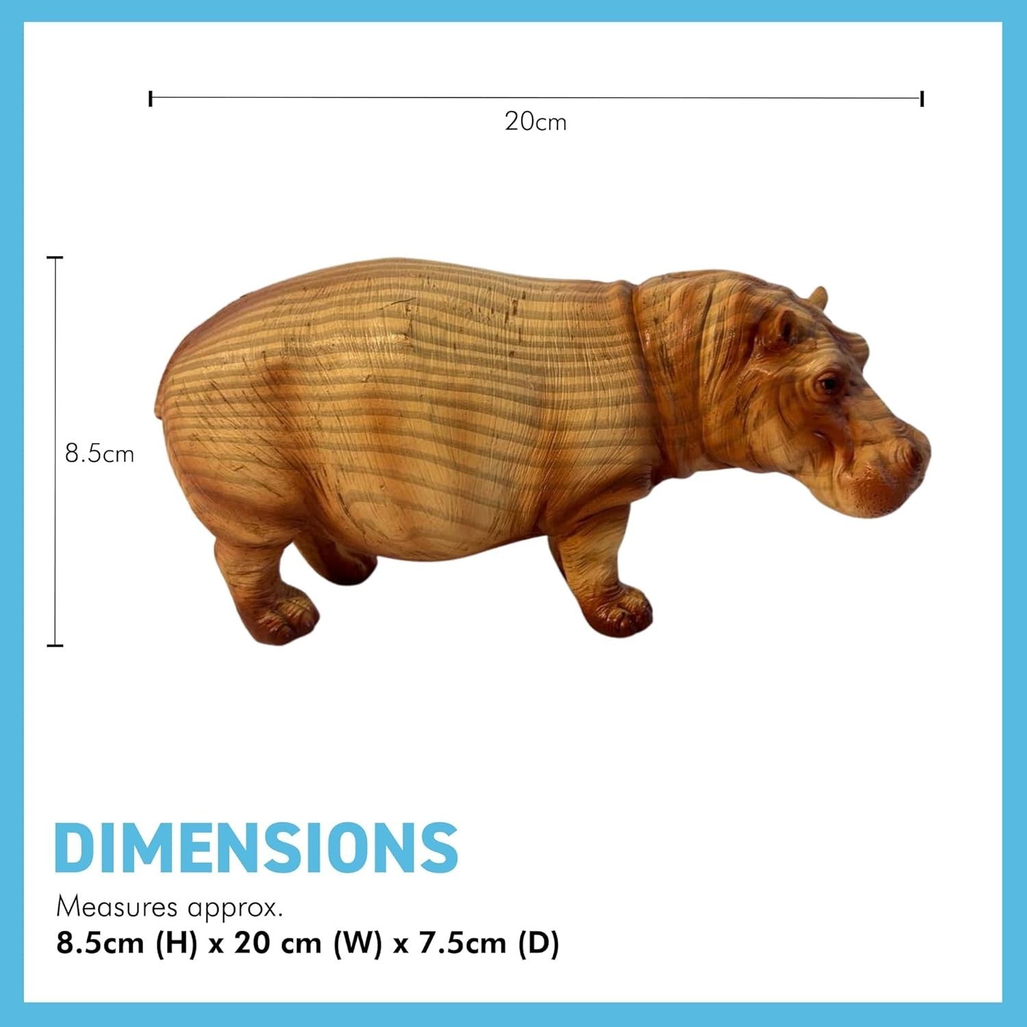 Wood-Effect Hippo Ornament | Rustic Resin Wildlife Sculpture | Animal Lover Gift