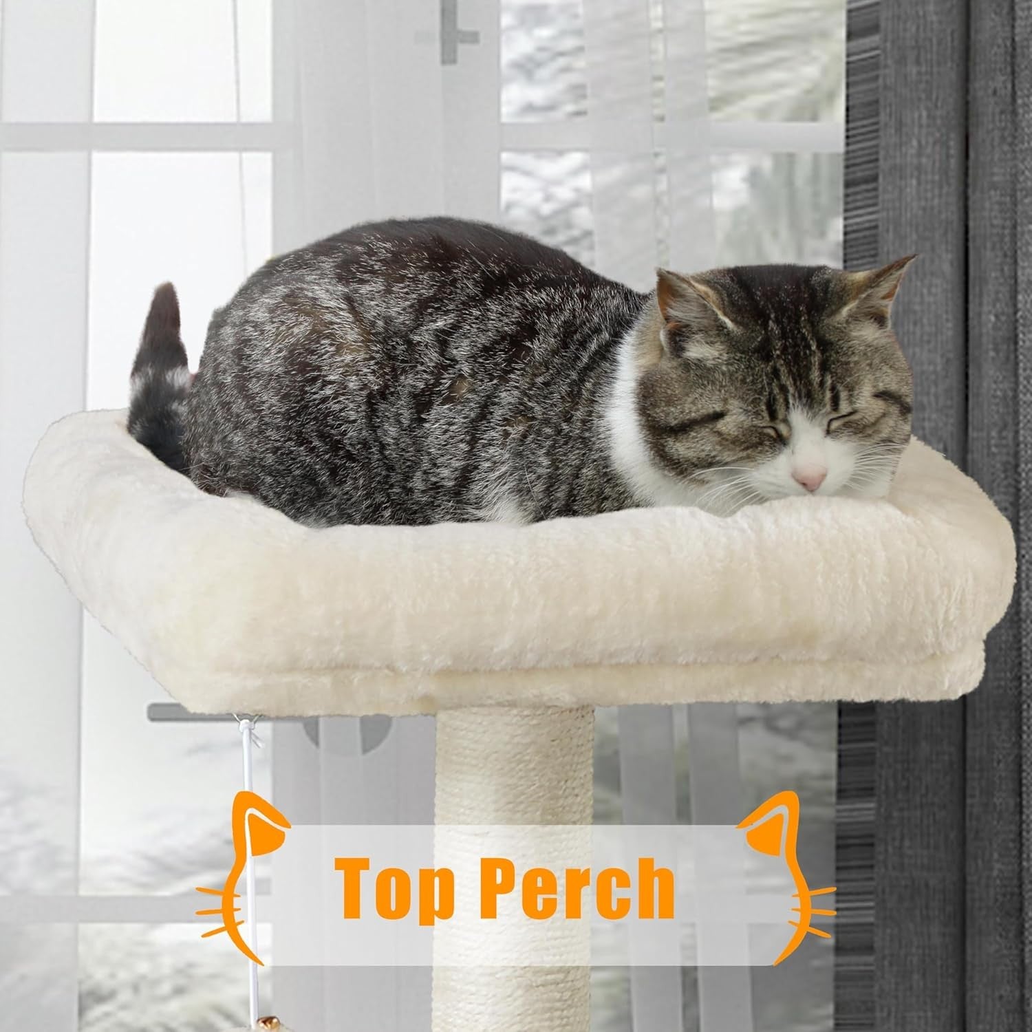 Cat Tree with Hidden Litter Box Enclosure Wooden Condo Tower Rustic Beige