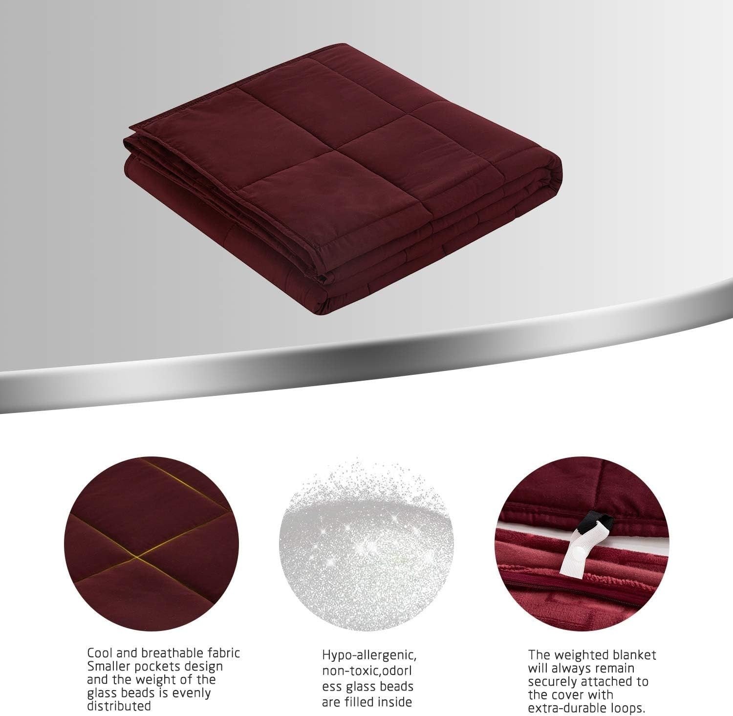 Burgundy Gravity Weighted Blanket 150x200cm 6.8kg with Removable Cover