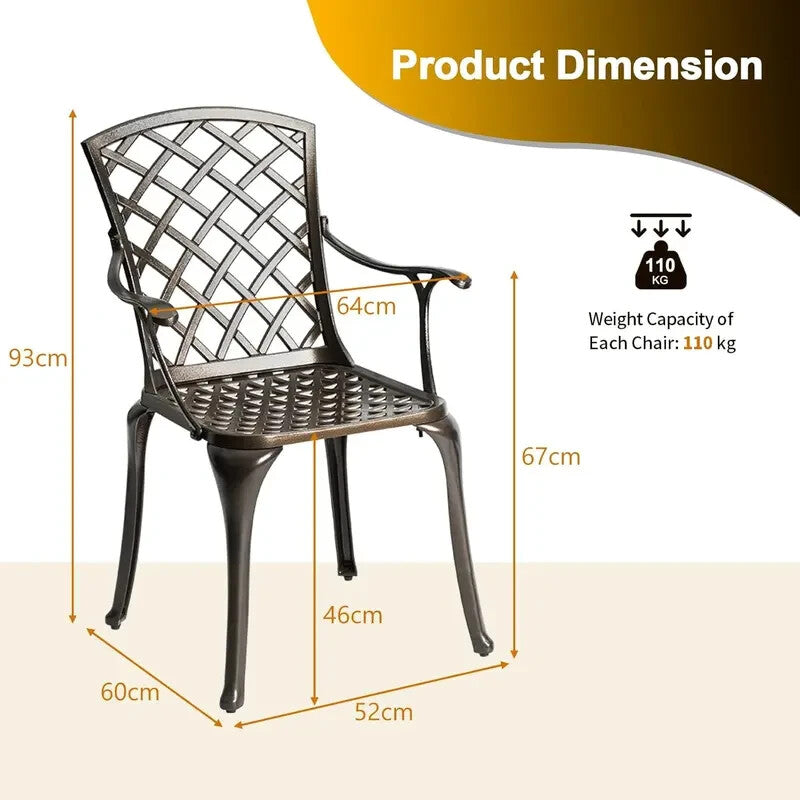 Cast Aluminium Garden Chairs Set of 2 Outdoor Patio Bistro Armchairs