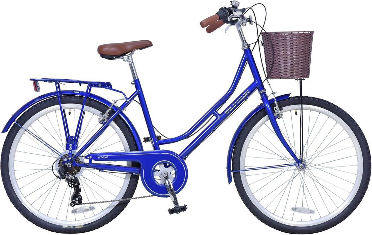 26" Step-Through City Bike 6-Speed Adult Cruiser Bicycle with Basket V-Brake
