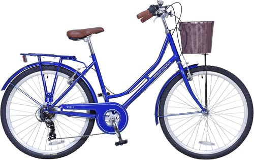 26" Step-Through City Bike 6-Speed Adult Cruiser Bicycle with Basket V-Brake
