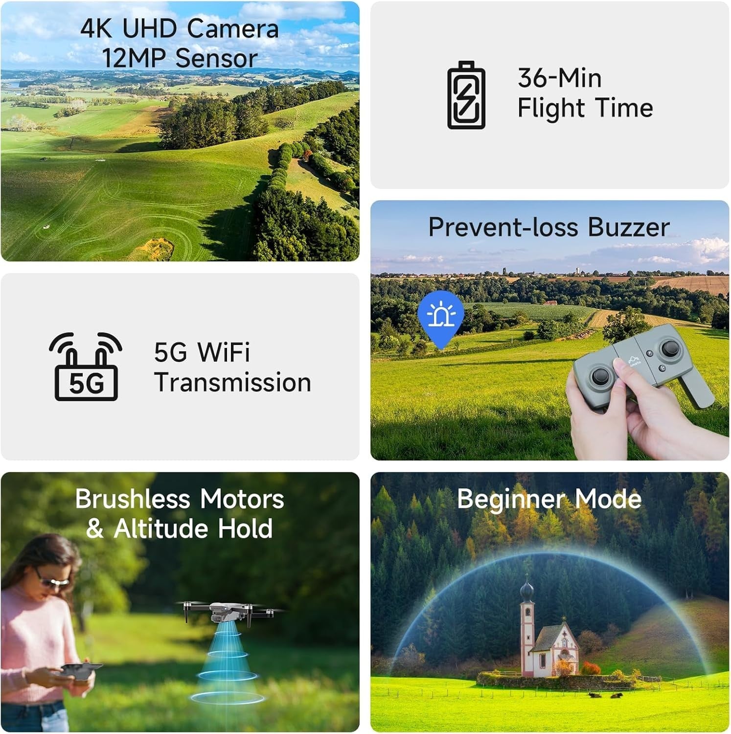 4K Drone with Camera Brushless Motor 36min Flight FPV Altitude Hold Toy