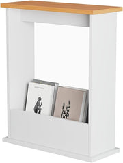 Slim Modern Side Table with Magazine Rack, Space-Saving 55x45x18cm White