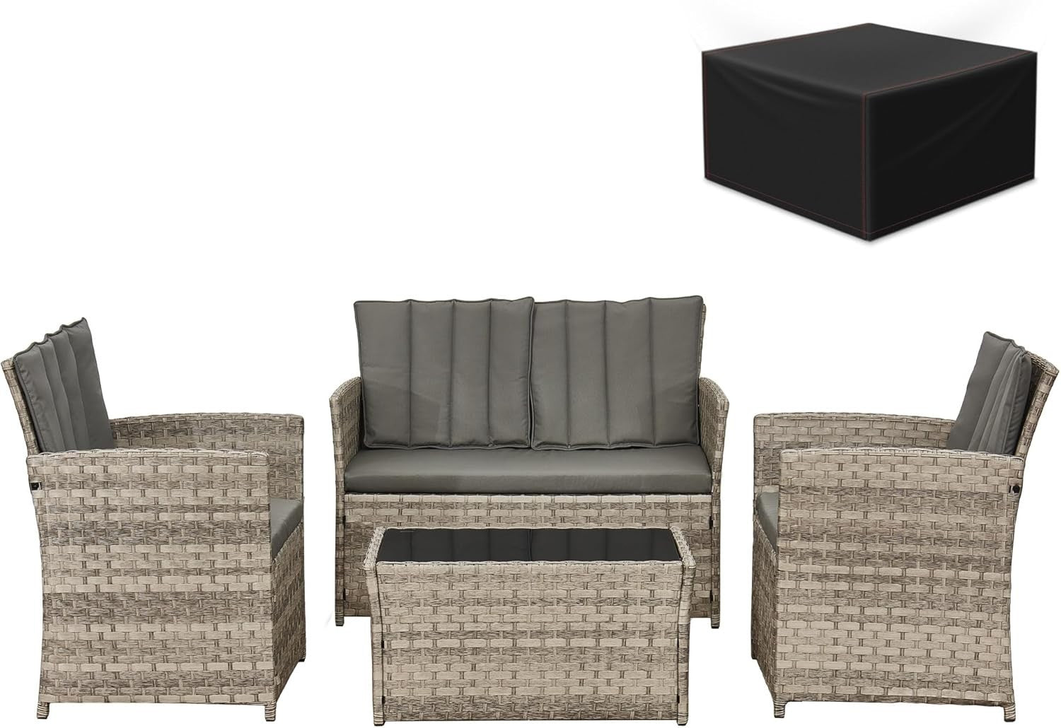 Rattan Garden Sofa Set 4 Seater Outdoor Patio Furniture with Cover