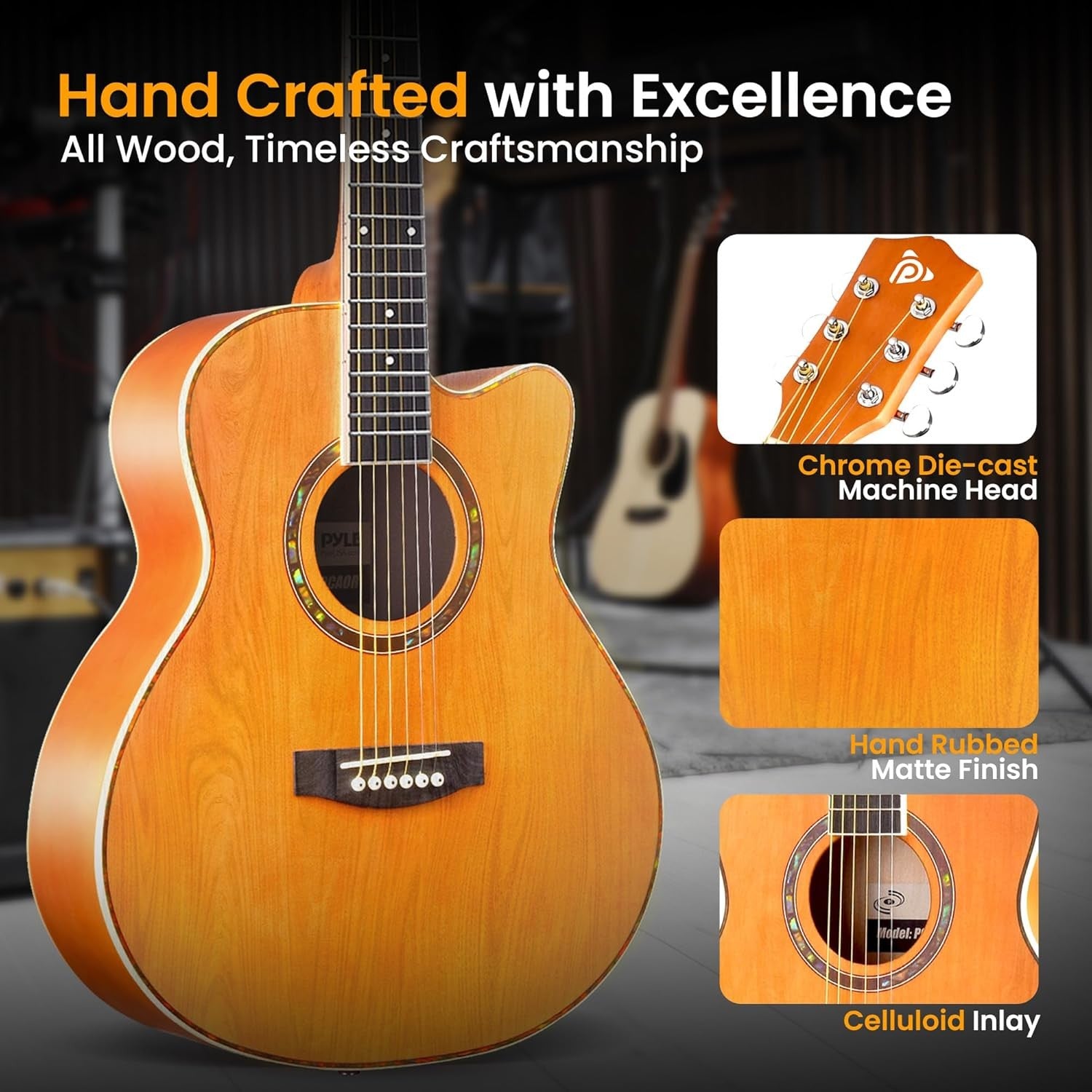 3/4 Size Acoustic Guitar Starter Kit Cutaway Orange with Bag & Accessories