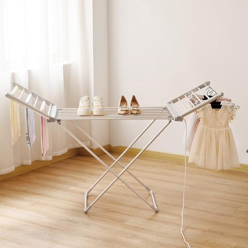 Electric Heated Clothes Airer Folding Drying Rack 18 Heated Bars Indoor