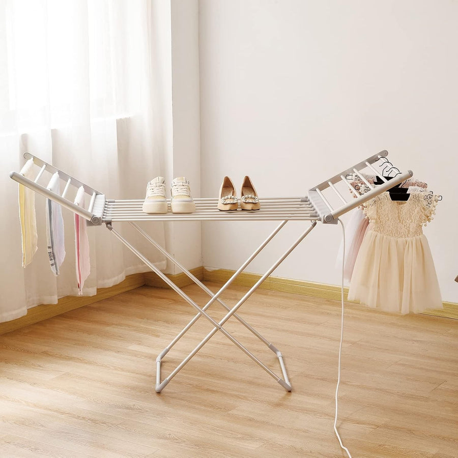 Electric Heated Clothes Airer Folding Drying Rack 18 Heated Bars Indoor