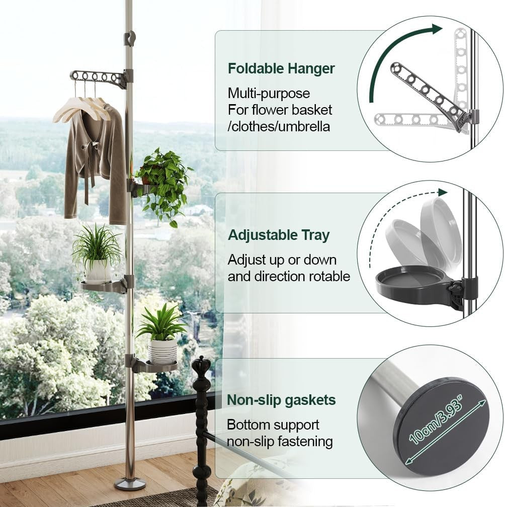 3 Tier Adjustable Indoor Plant Stand Floor to Ceiling Tension Pole Shelf Space S