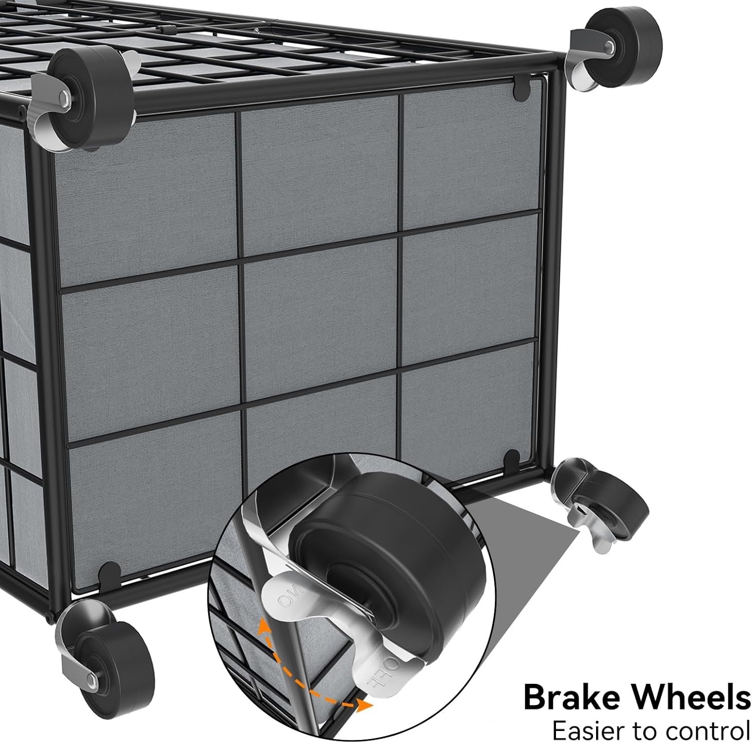 100L Rolling Laundry Hamper Grey Metal Frame with Wheels & Removable Bag