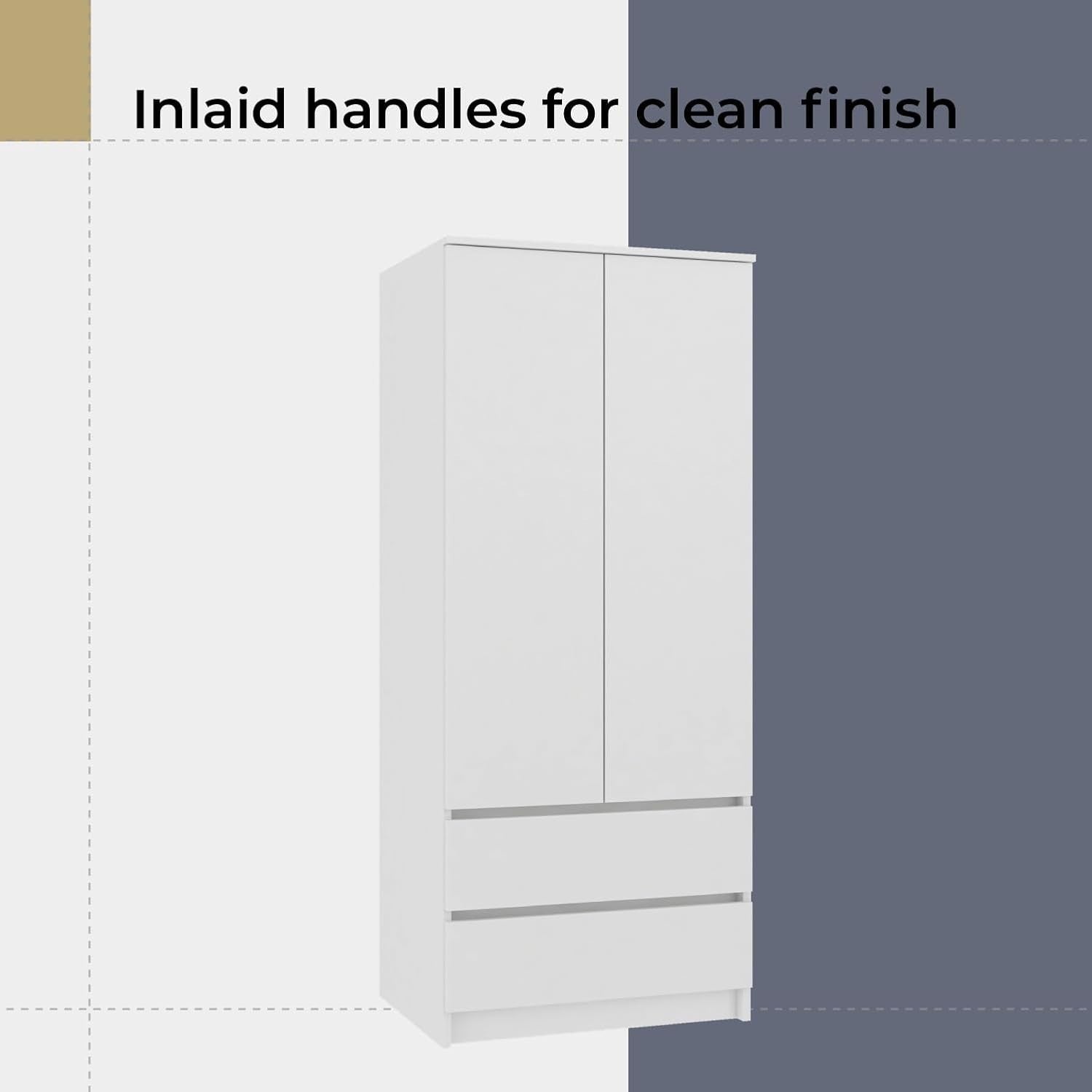White Modern Double Wardrobe with Drawers & Hanging Rail - Bedroom Storage