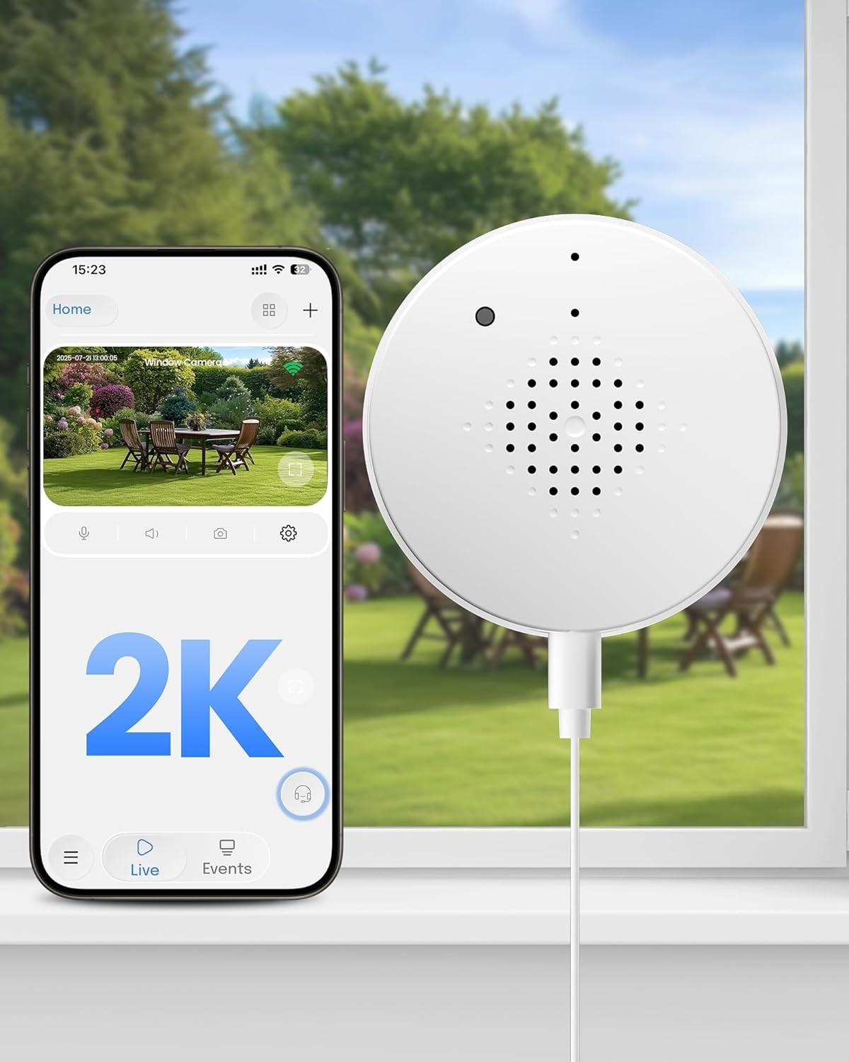 Glass Window Security Camera 2K AI Detection Dual Band WiFi CCTV