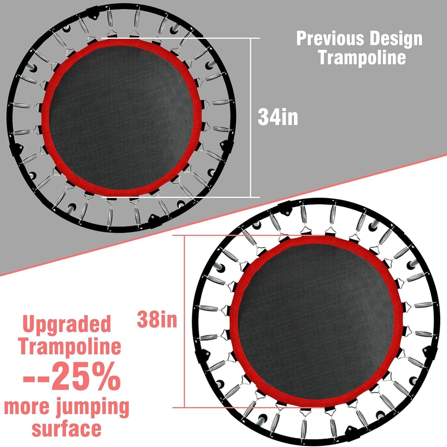 40in Foldable Fitness Rebounder Trampoline Adjustable Bar 450lb