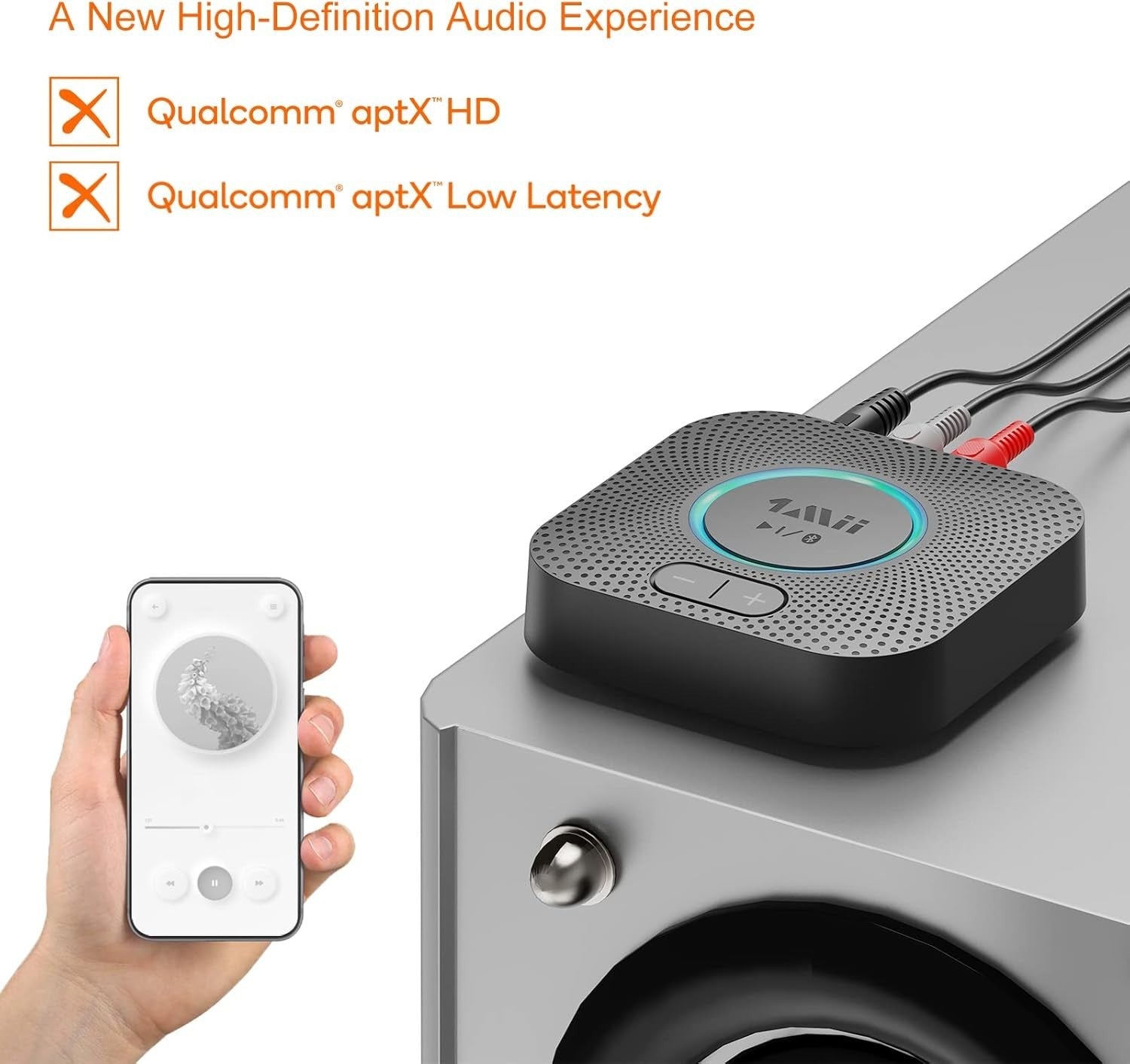 1Mii B06S Bluetooth 5.2 Receiver aptX HD Low Latency RCA AUX Volume Control