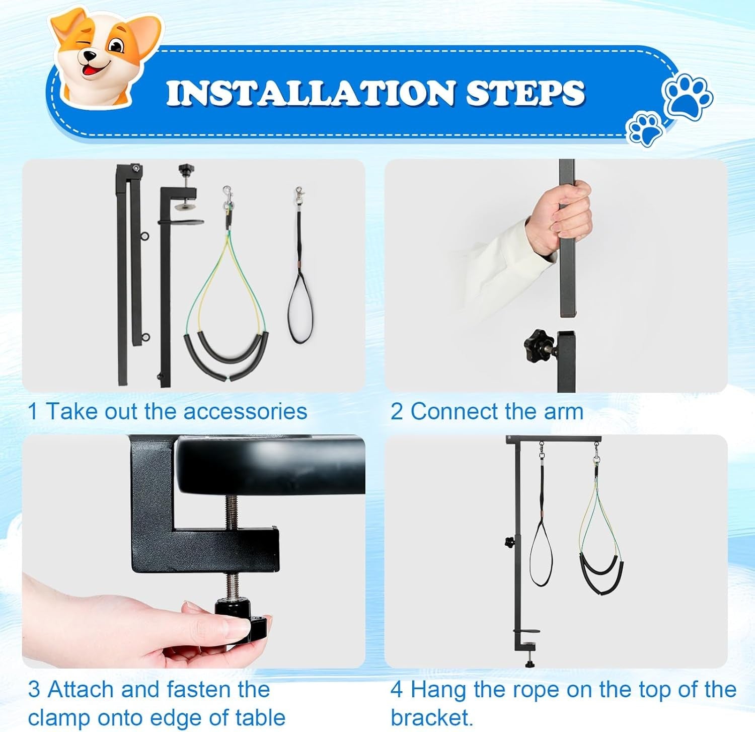 Dog Grooming Table Arm Clamp Adjustable Folding with Safety Noose for Small Dogs