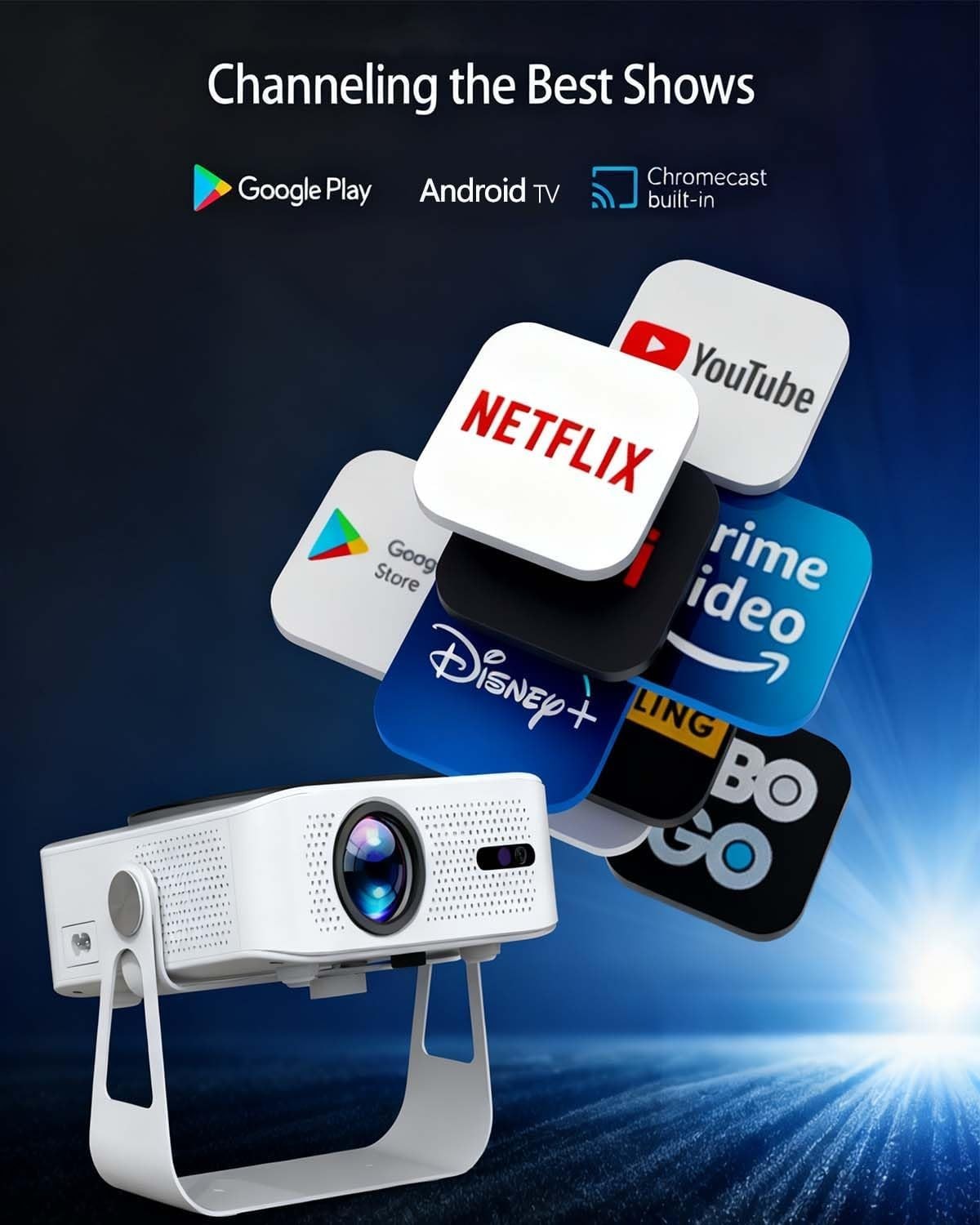 1000 ANSI Smart Projector 1080P 4K WiFi Bluetooth Auto Focus 200”