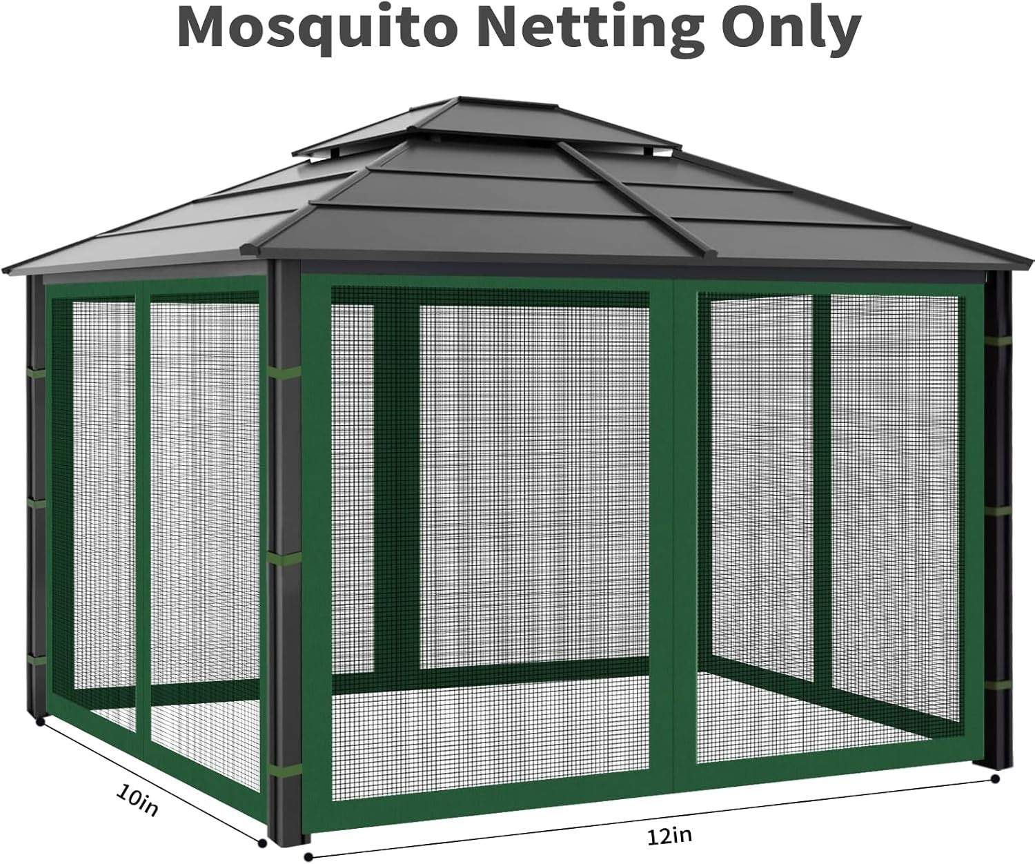 10x12ft Green Gazebo Mosquito Netting 4 Panels Zipper Sidewalls Outdoor