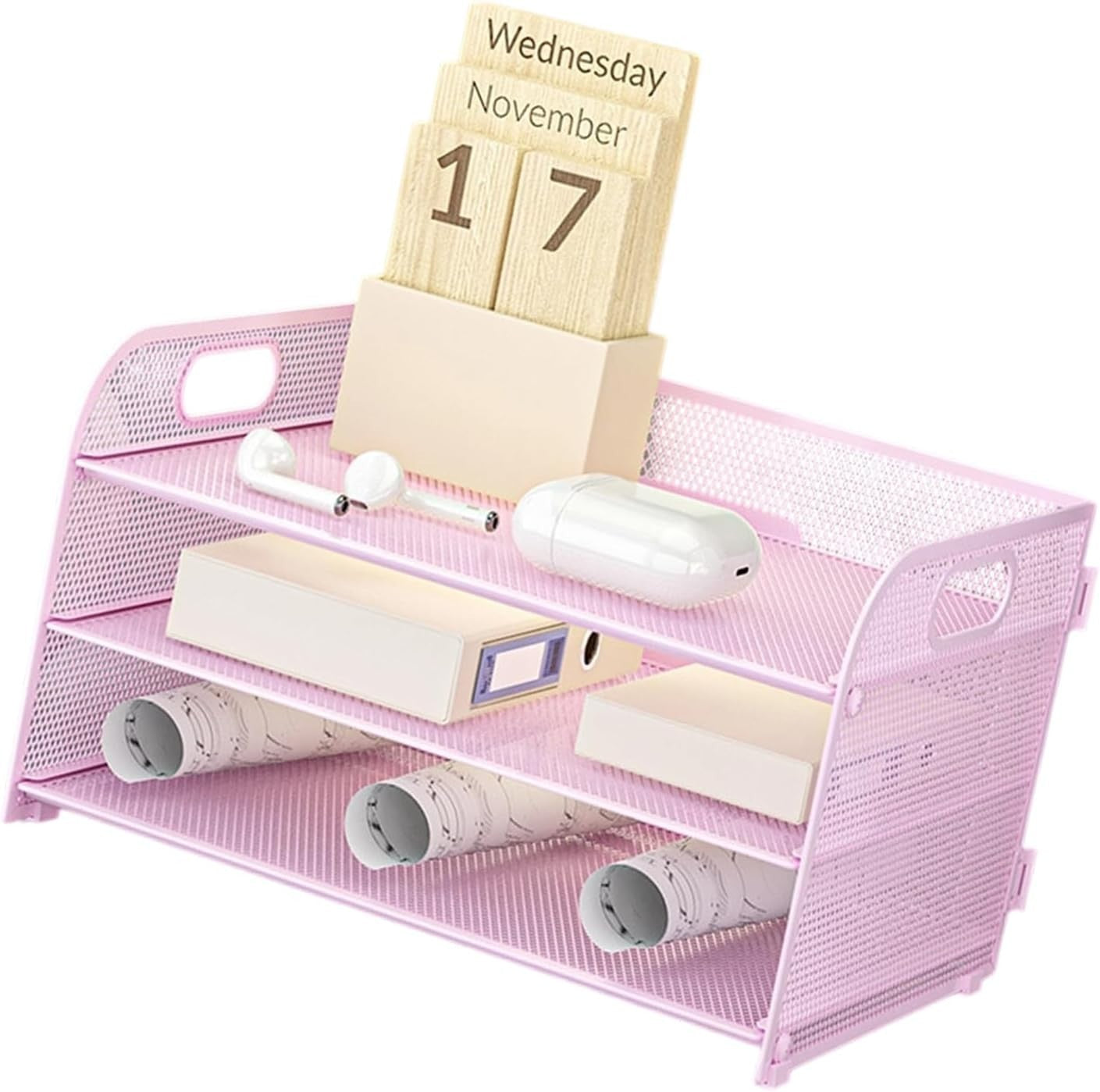 3-Tier Desk Organizer Paper Tray Storage Rack With Handle Office School