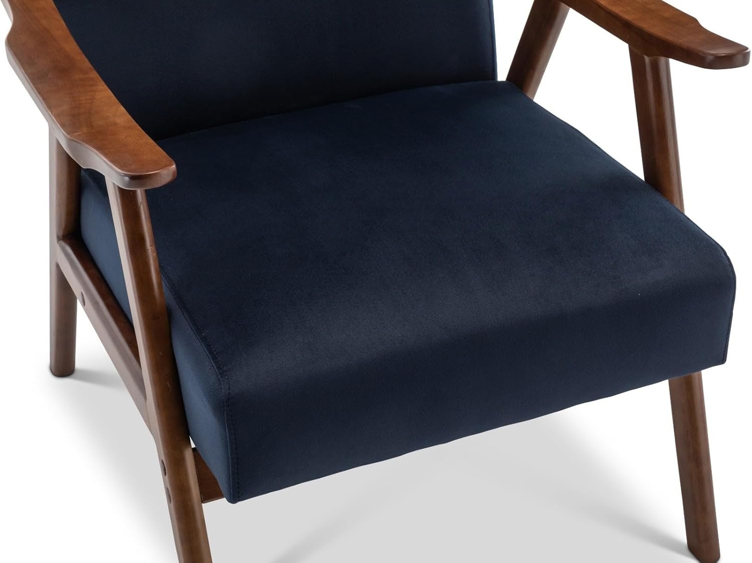 Navy Blue Velvet Armchair Mid Century Modern Accent Chair Wood