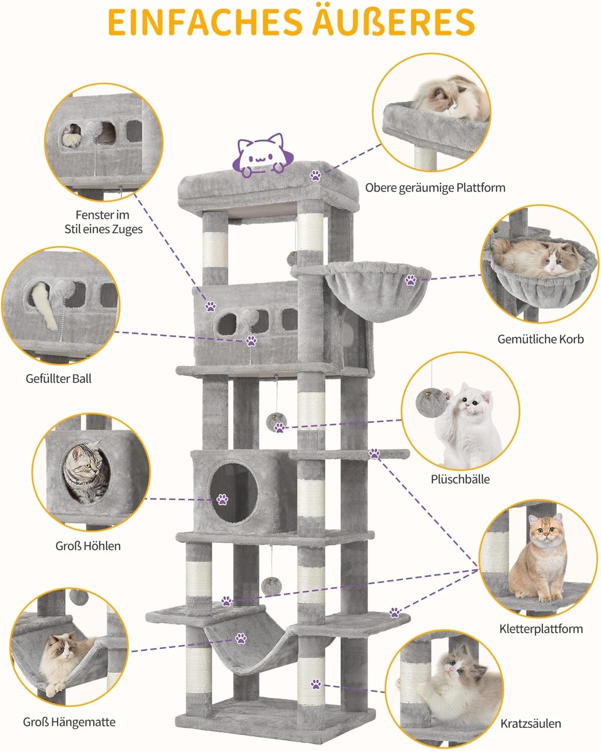 210cm Tall Cat Tree Tower Multi-Level Scratching Posts Condos Cats