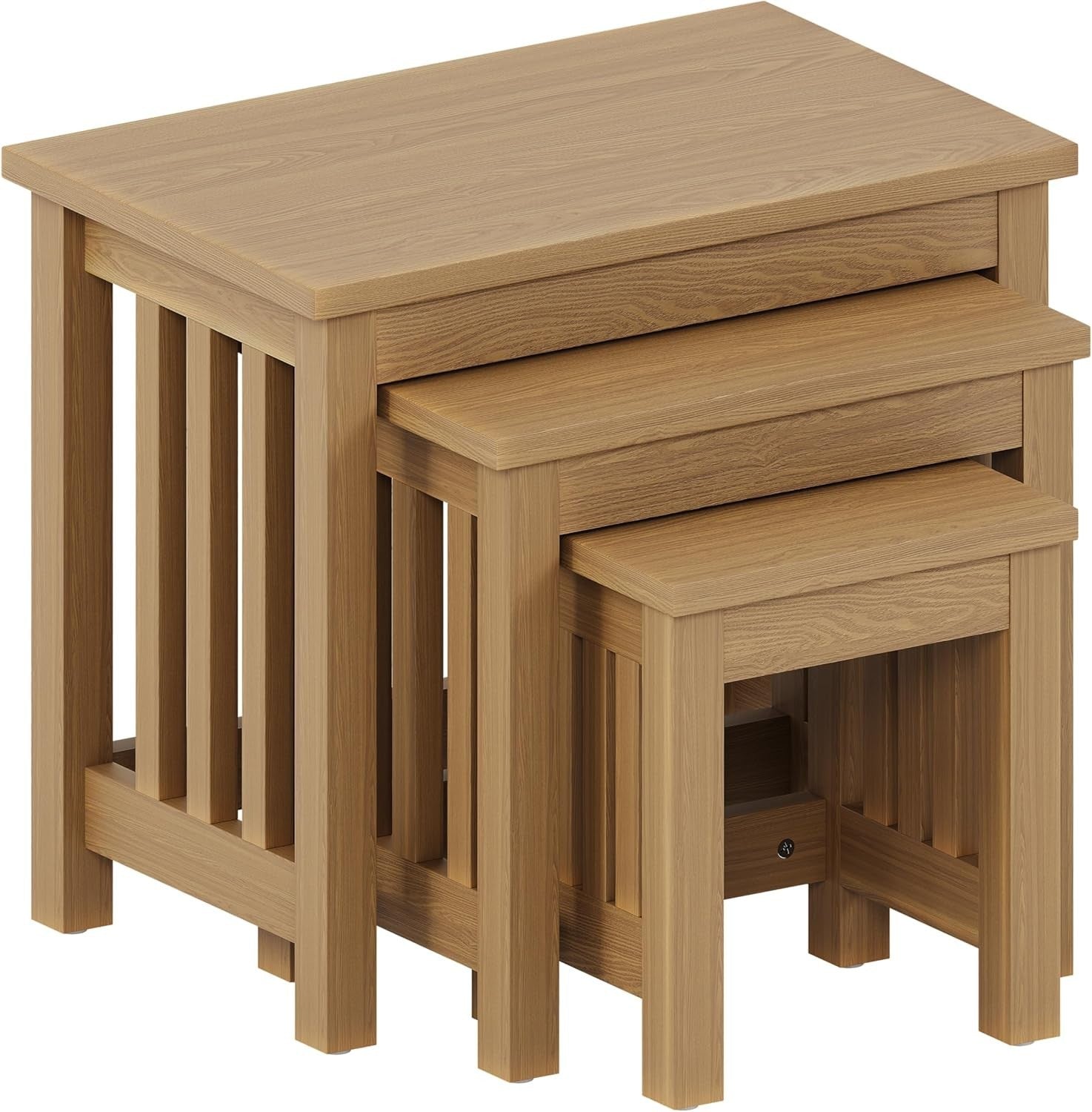 Modern Nesting Coffee Table Set Brown Ash Veneer Wood Side End Tables