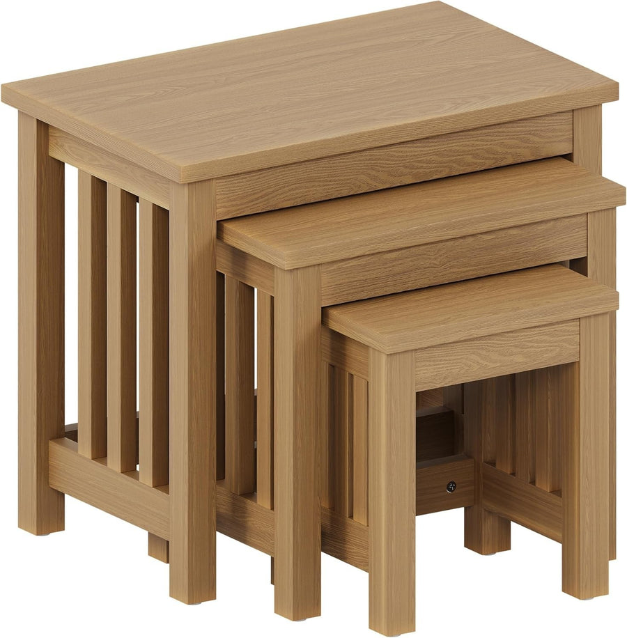 Modern Nesting Coffee Table Set Brown Ash Veneer Wood Side End Tables