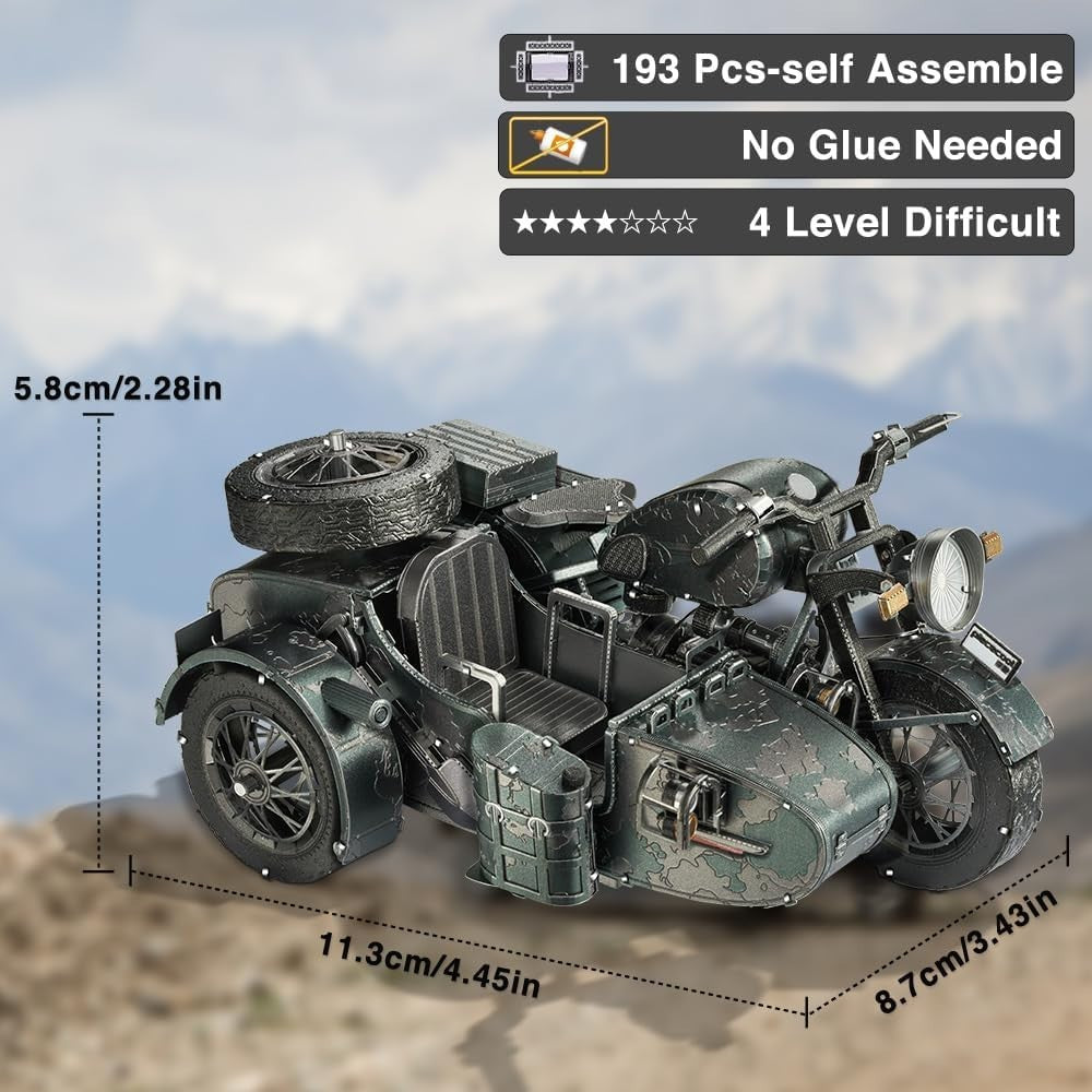 Metal 3D Motorcycle Puzzle Kit for Adults | 193Pcs DIY Model Gift Display