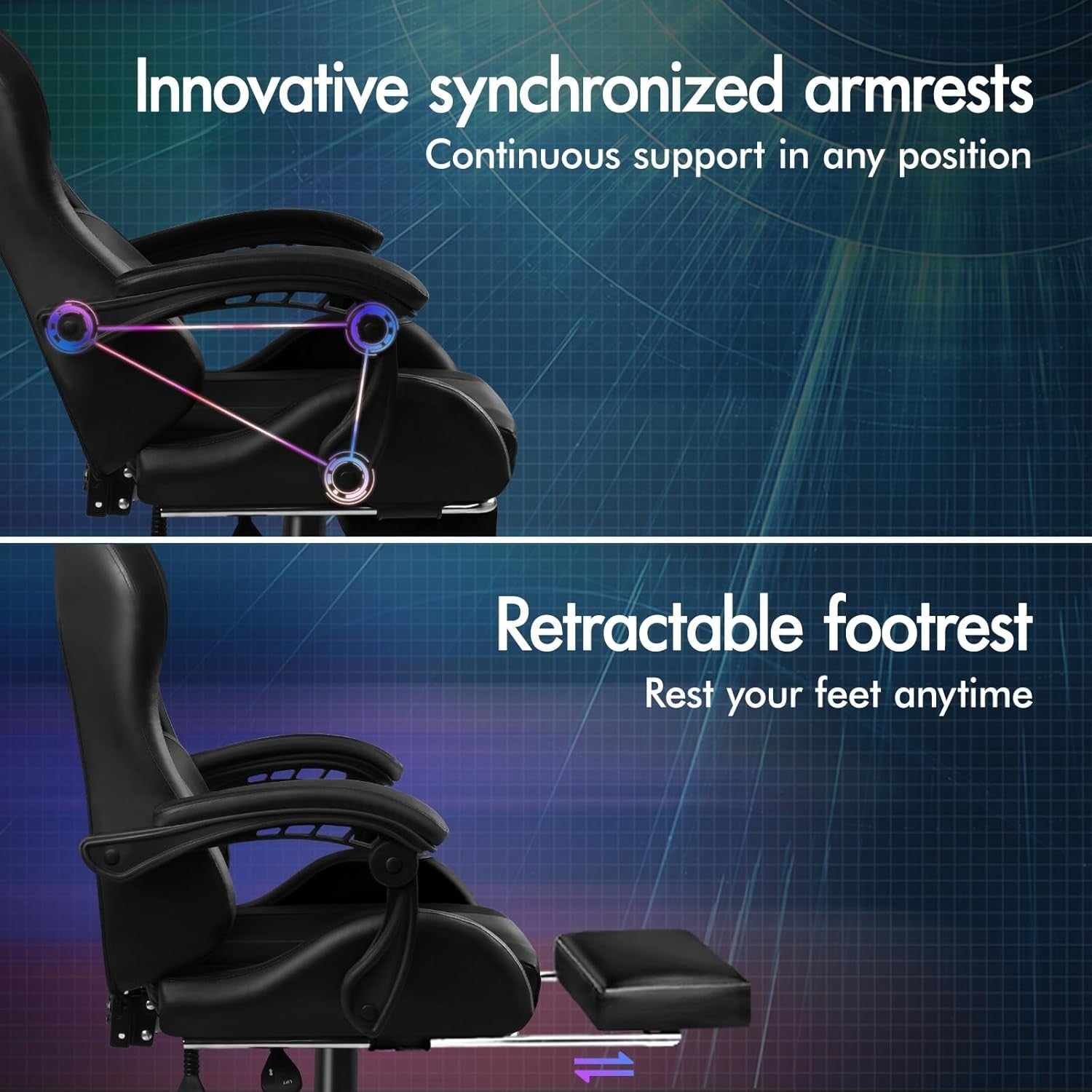 XL Gaming Chair Recliner Massage Lumbar Support Faux Leather PC Office Workstati
