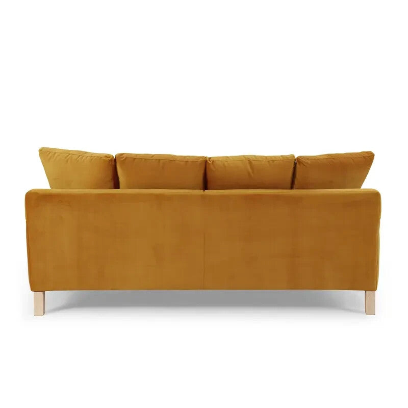 3 Seater Mustard Velvet Sofa Scatter Back Cushions Deep Comfy Seat