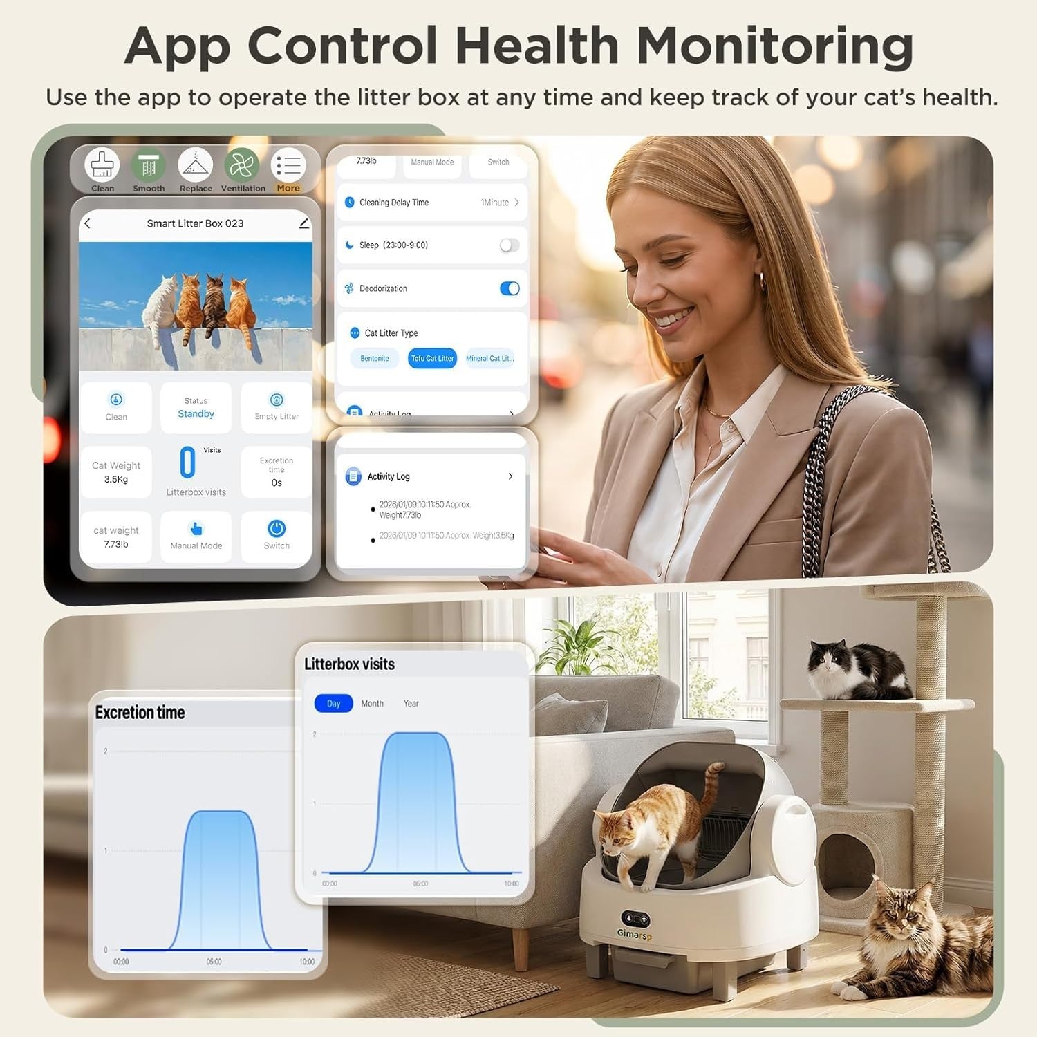 Self Cleaning Cat Litter Box App Control Open Top Automatic XXL