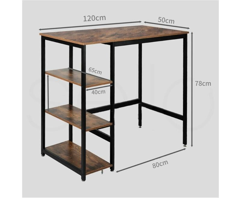 Rustic Bar Table Desk with Storage Shelves Industrial Style 120cm for Home