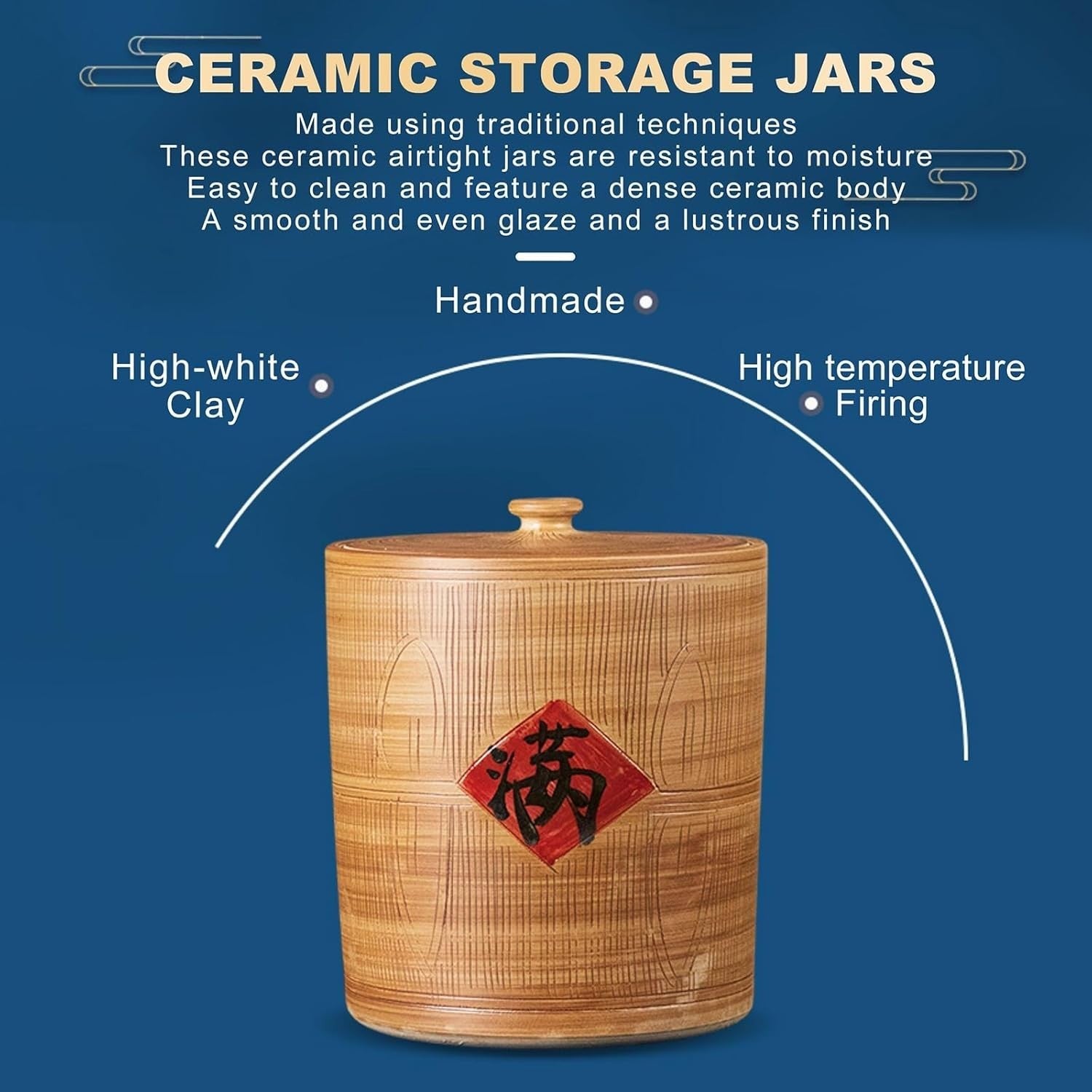 20KG Ceramic Rice Storage Jar Airtight Grain Container with Lid