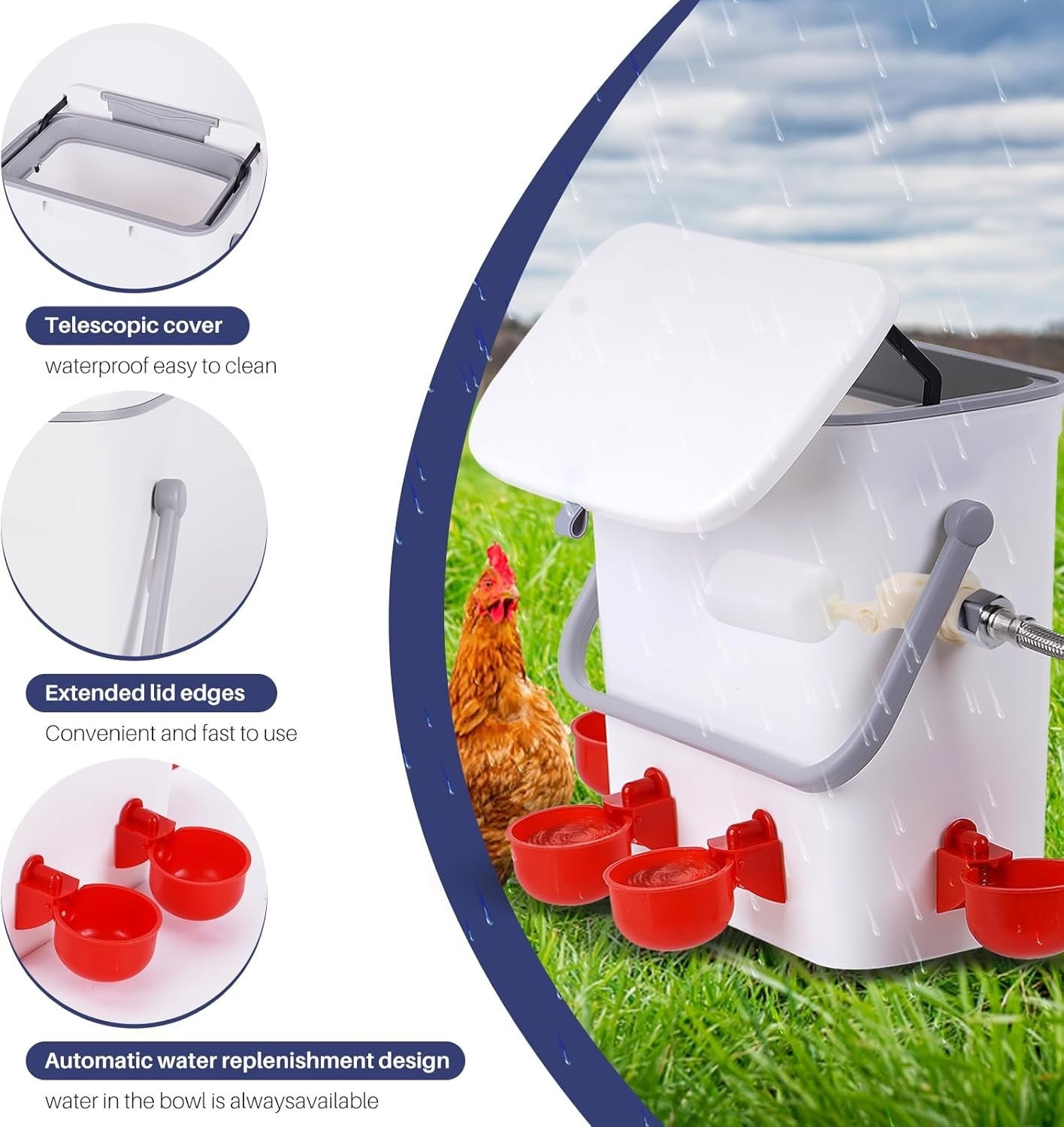 9L Automatic Chicken Waterer 4 Cups No Waste Poultry Drinker