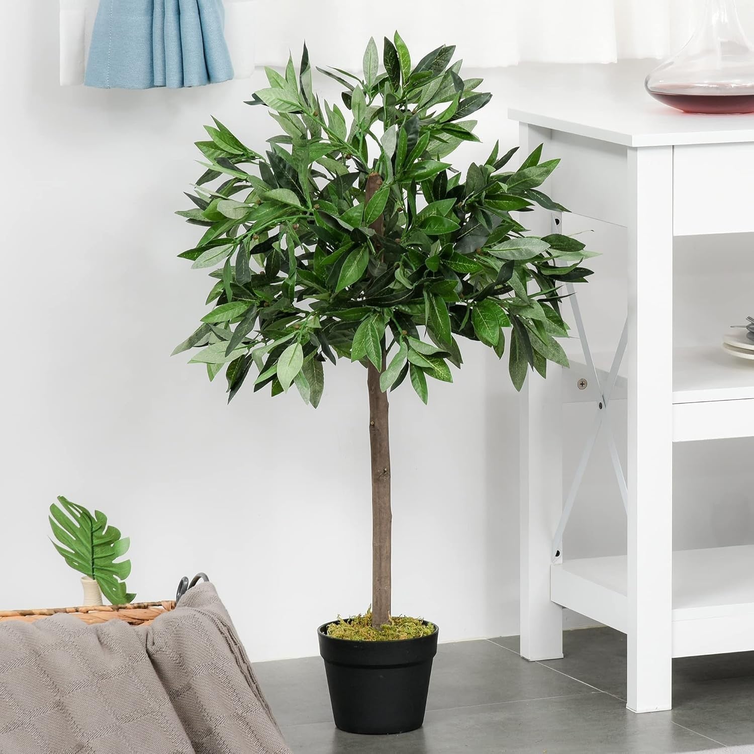 Set of 2 Artificial Bay Laurel Trees 90cm Potted Faux Green Plants Home Decor