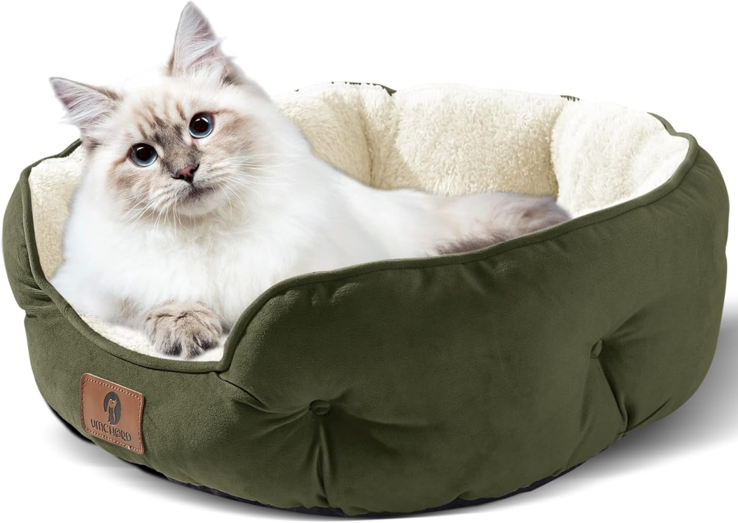 Small Dog Cat Bed 20in Soft Washable Pet Bed Non Slip Cozy Round