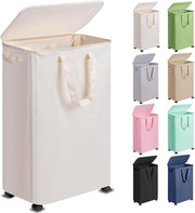 Slim 75L Laundry Hamper with Lid & Wheels – Tall Rolling Clothes Basket for Smal