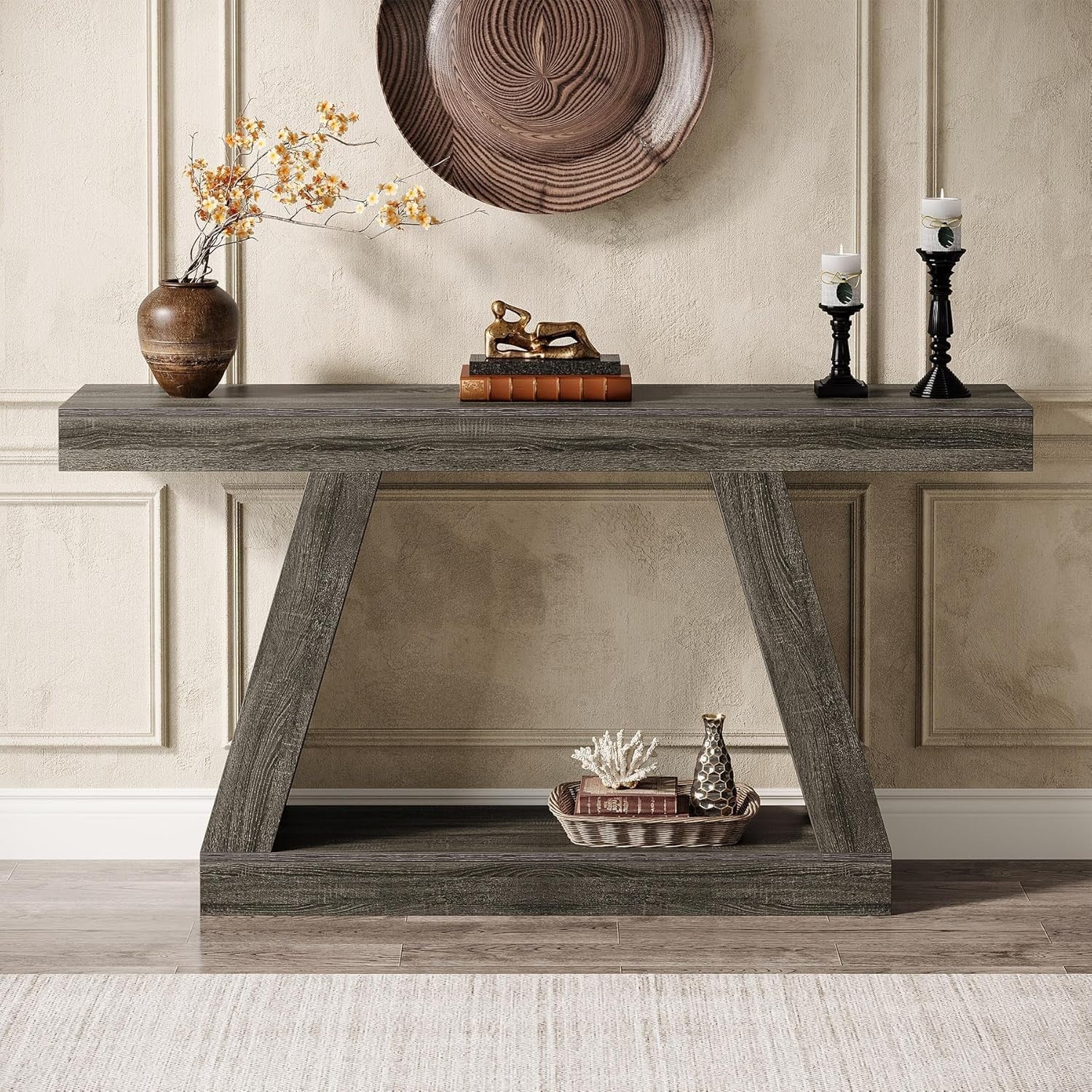 Rustic Grey Console Table 140x30x80cm Storage Space Hallway Entryway
